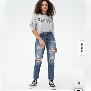 AEROPOSTALE High Rise Stretch Mom Jeans Blue Distressed size 16 R everyday wear